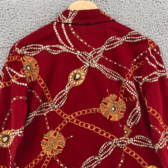 Talbots Shirt Womens 6 Petite Red Button Up Collar Jewelry Chains Haberdashery - Picture 4 of 9